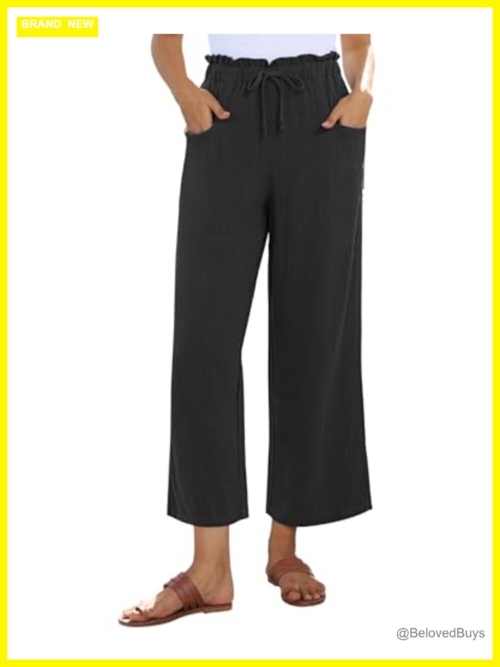 Wide Leg Linen Pants Women Cropped High Waisted Flowy Palazzo
